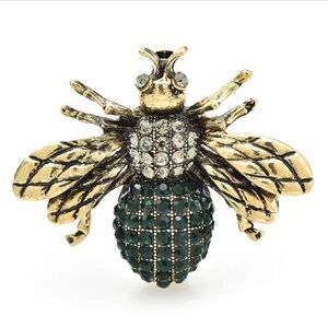 Gold Green Bee Crystal Brooch